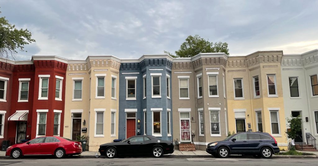 row of DC townhomes painted different colors
